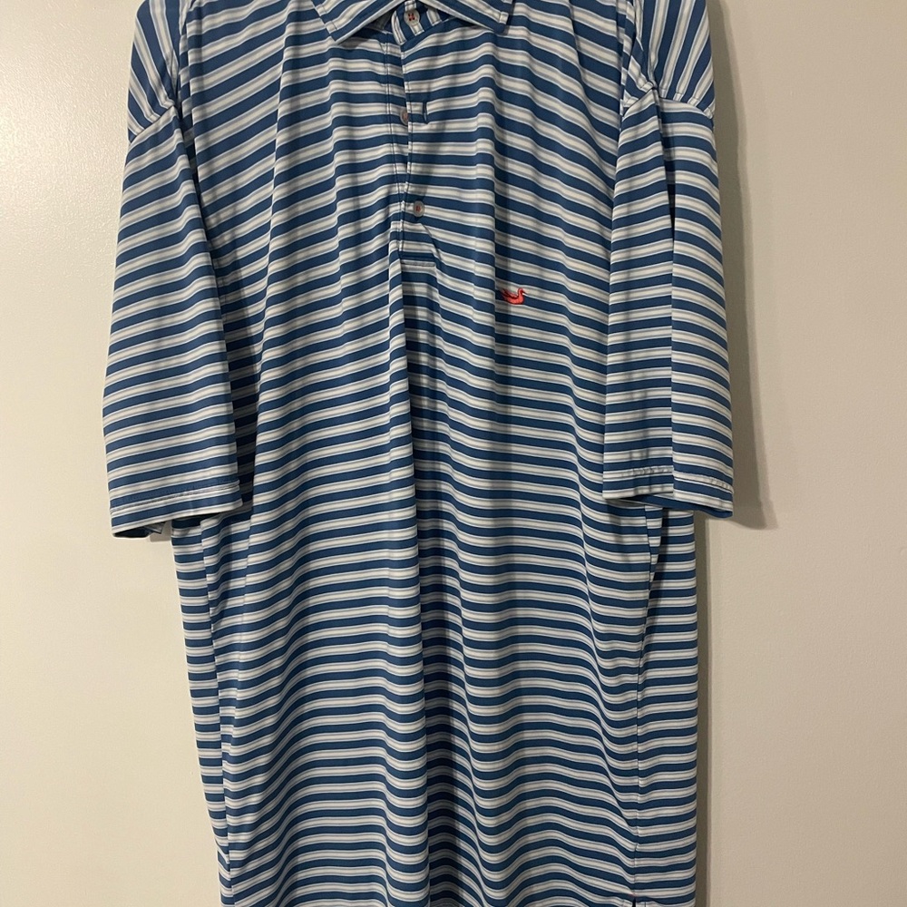 Southern Marsh Blue and White Striped Polo Shirt